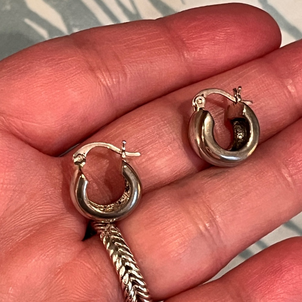 Sterling Silver Chunky Hoop Huggie Earrings
